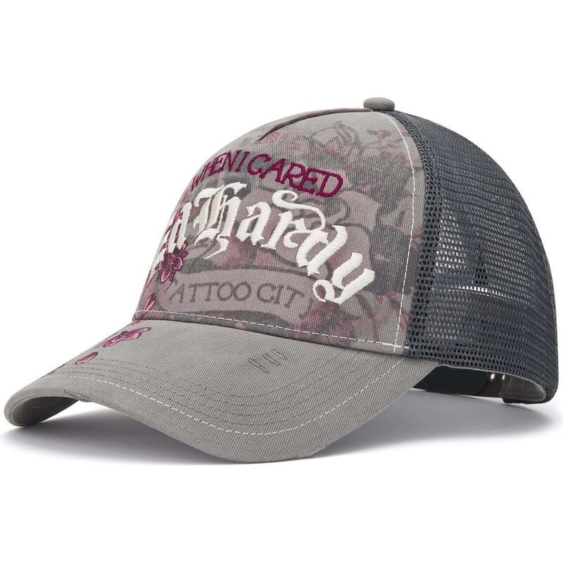 kasketter-buet-gra-snapback-floral-tattoo-city-vintage-wash-af-ed-hardy