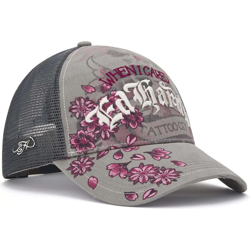 kasketter-buet-gra-snapback-floral-tattoo-city-vintage-wash-af-ed-hardy