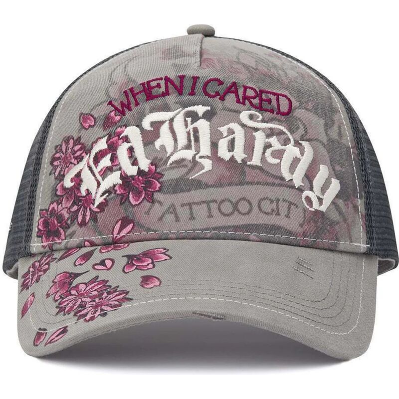 kasketter-buet-gra-snapback-floral-tattoo-city-vintage-wash-af-ed-hardy