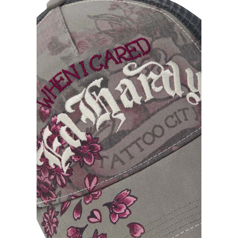 kasketter-buet-gra-snapback-floral-tattoo-city-vintage-wash-af-ed-hardy