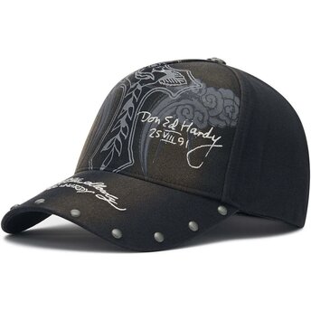 Kasketter buet sort justerbar rem Storming Rose Washed af Ed Hardy