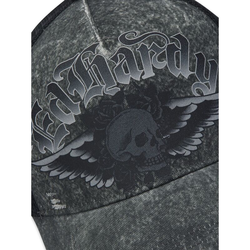 kasketter-buet-gra-snapback-flaming-gothic-skull-washed-af-ed-hardy