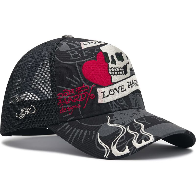 kasketter-buet-sort-snapback-live-fast-love-hard-af-ed-hardy