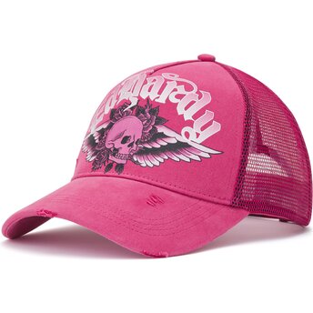 Kasketter buet lyserød snapback Flaming Gothic Skull Washed af Ed Hardy