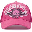 kasketter-buet-lyserod-snapback-flaming-gothic-skull-washed-af-ed-hardy