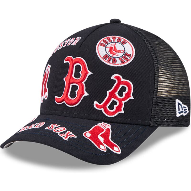 kasketter-buet-marinebla-snapback-9forty-m-crown-a-frame-all-over-fra-boston-red-sox-mlb-af-new-era