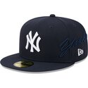 kasketter-flad-marinebla-tilpasset-59fifty-side-script-fra-new-york-yankees-mlb-af-new-era