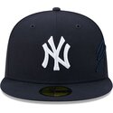 kasketter-flad-marinebla-tilpasset-59fifty-side-script-fra-new-york-yankees-mlb-af-new-era