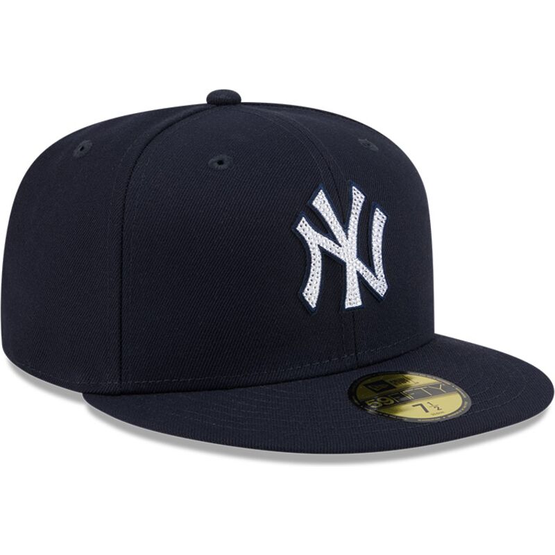 kasketter-flad-marinebla-tilpasset-59fifty-rhinestone-badge-fra-new-york-yankees-mlb-af-new-era