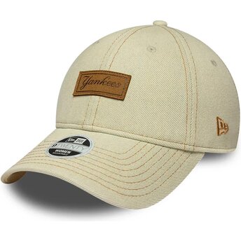 Kasketter buet beige justerbar rem 9TWENTY Denim fra New York Yankees MLB af New Era