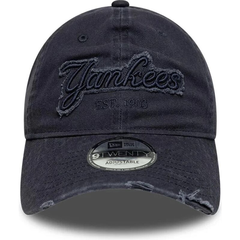 kasketter-buet-marinebla-justerbar-rem-9twenty-distress-wordmark-fra-new-york-yankees-mlb-af-new-era