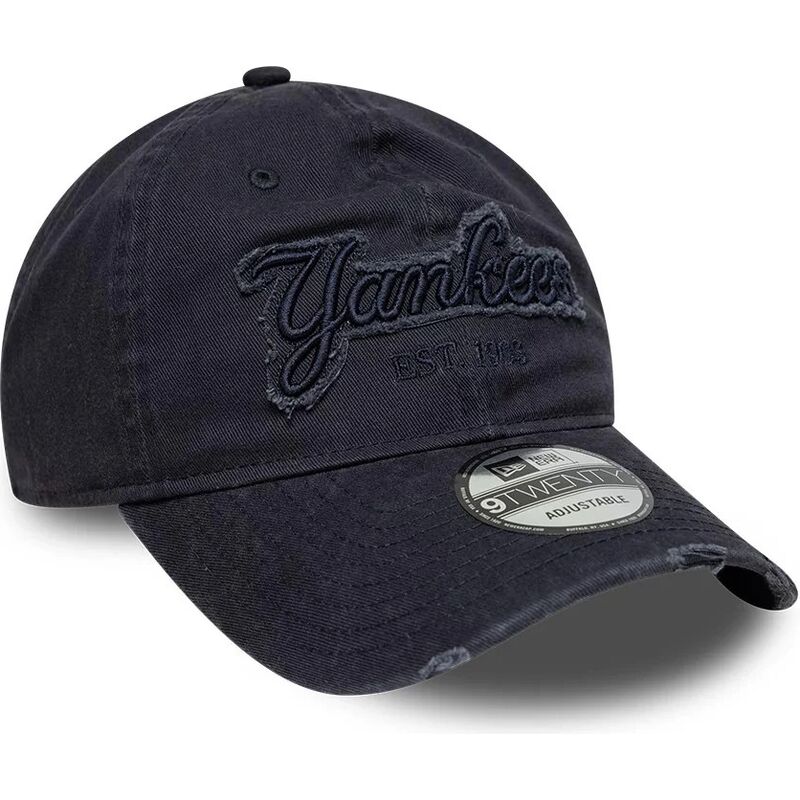 kasketter-buet-marinebla-justerbar-rem-9twenty-distress-wordmark-fra-new-york-yankees-mlb-af-new-era