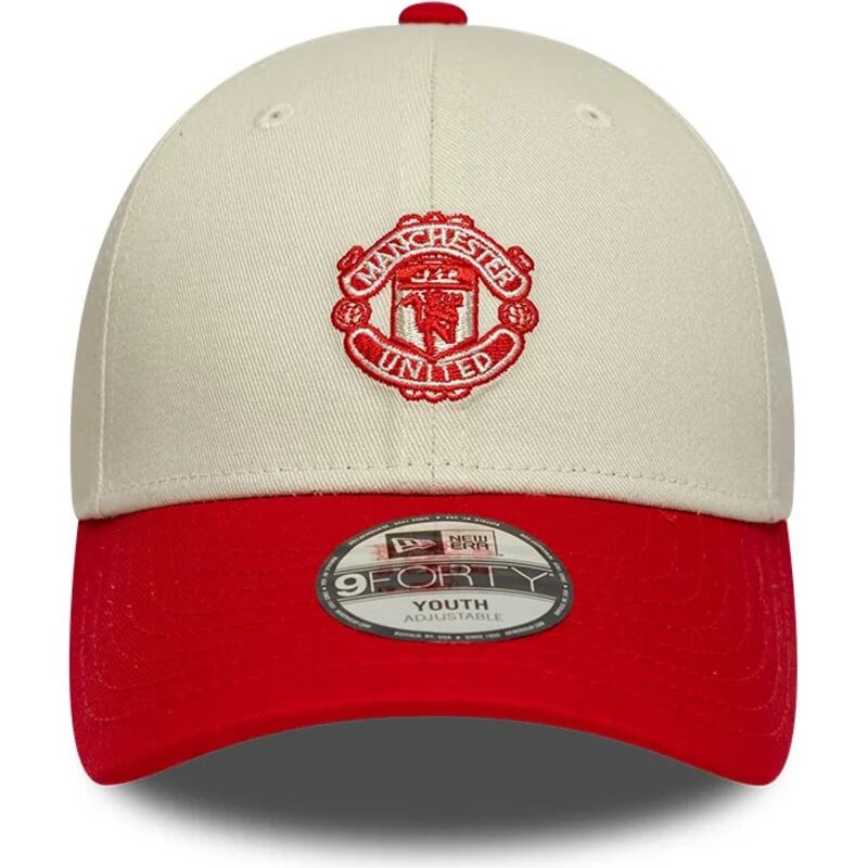 kasketter-buet-beige-justerbar-rem-til-barn-9forty-contrast-fra-manchester-united-football-club-premier-league-af-new-era