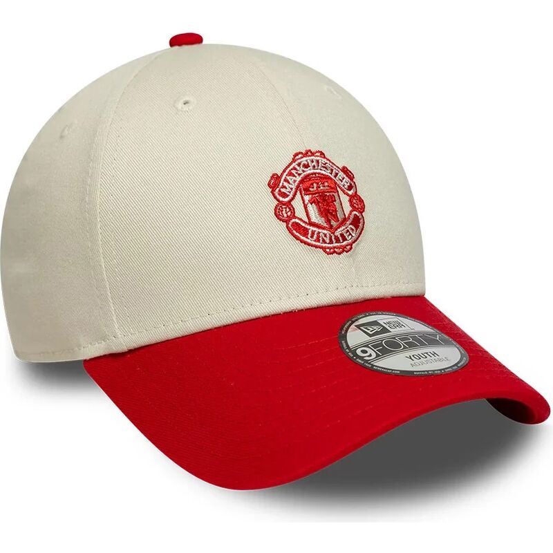 kasketter-buet-beige-justerbar-rem-til-barn-9forty-contrast-fra-manchester-united-football-club-premier-league-af-new-era
