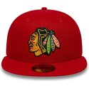 kasketter-flad-rod-tilpasset-59fifty-basic-fra-chicago-blackhawks-nhl-af-new-era