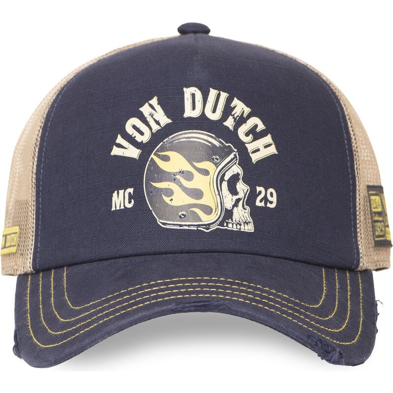 trucker-kasket-marinebla-og-beige-crew30-fra-von-dutch