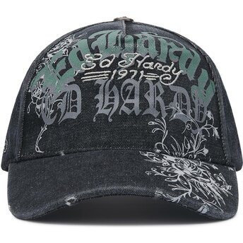 Kasketter buet sort justerbar rem Distressed Floral Gothic af Ed Hardy