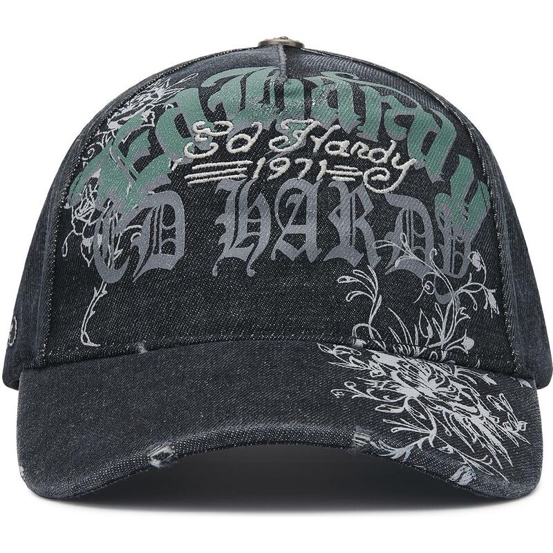 kasketter-buet-sort-justerbar-rem-distressed-floral-gothic-af-ed-hardy
