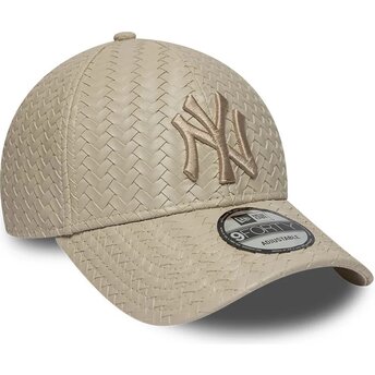 Kasketter buet beige justerbar rem 9FORTY PU Weave fra New York Yankees MLB af New Era
