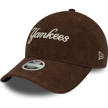 Kasketter buet brun justerbar rem 9TWENTY Cord Script fra New York Yankees MLB af New Era