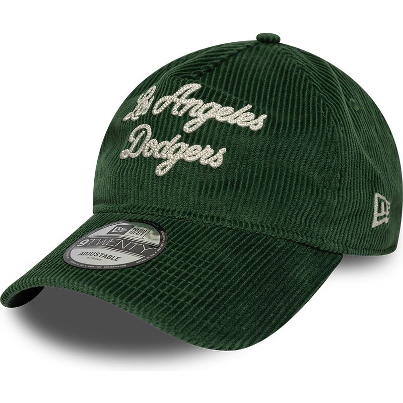 kasketter-buet-gron-justerbar-rem-9twenty-a-frame-cord-script-fra-los-angeles-dodgers-mlb-af-new-era