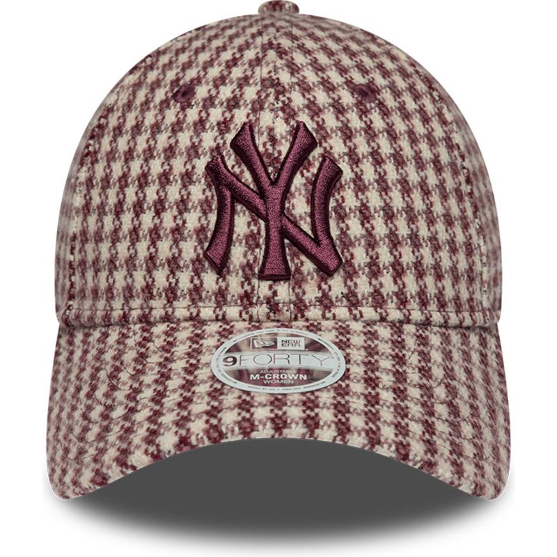 kasketter-buet-rod-justerbar-rem-9forty-m-crown-houndstooth-fra-new-york-yankees-mlb-af-new-era
