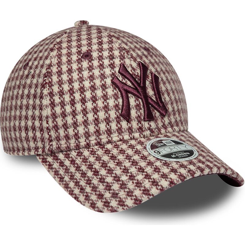 kasketter-buet-rod-justerbar-rem-9forty-m-crown-houndstooth-fra-new-york-yankees-mlb-af-new-era