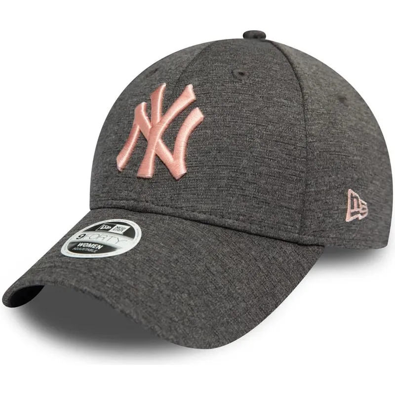gra-justerbar-curved-cap-med-lyserodt-logo-9forty-tech-jersey-fra-new-york-yankees-mlb-fra-new-era