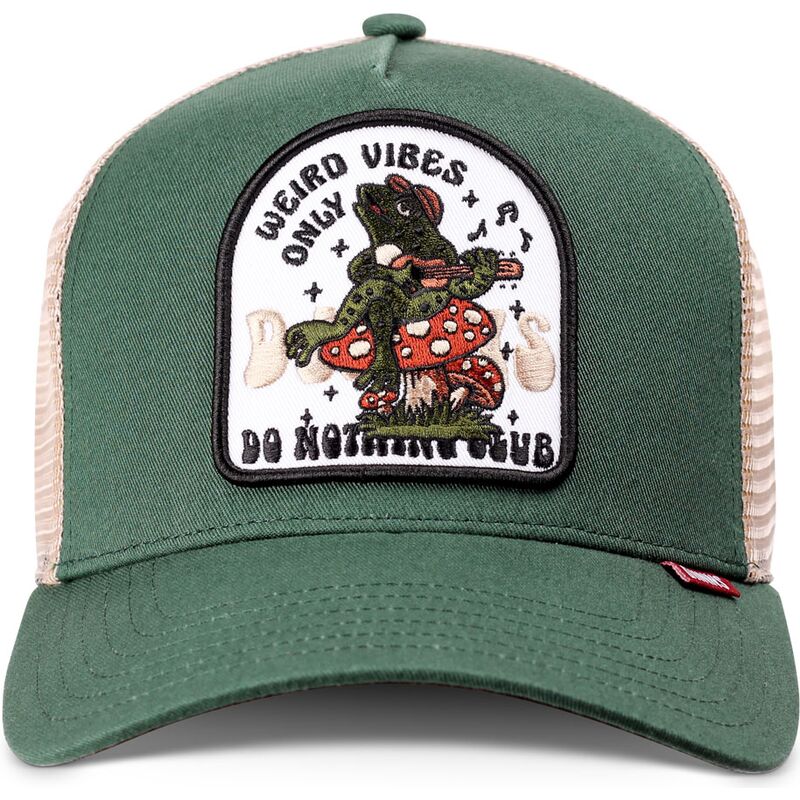kasketter-buet-gron-snapback-hft-do-nothing-club-weird-vibes-frog-af-djinns
