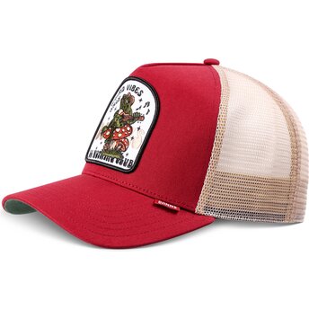 Kasketter buet rød snapback HFT Do Nothing Club Weird Vibes Frog af Djinns
