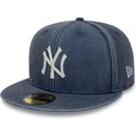 kasketter-flad-marinebla-tilpasset-59fifty-washed-fra-new-york-yankees-mlb-af-new-era