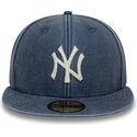 kasketter-flad-marinebla-tilpasset-59fifty-washed-fra-new-york-yankees-mlb-af-new-era