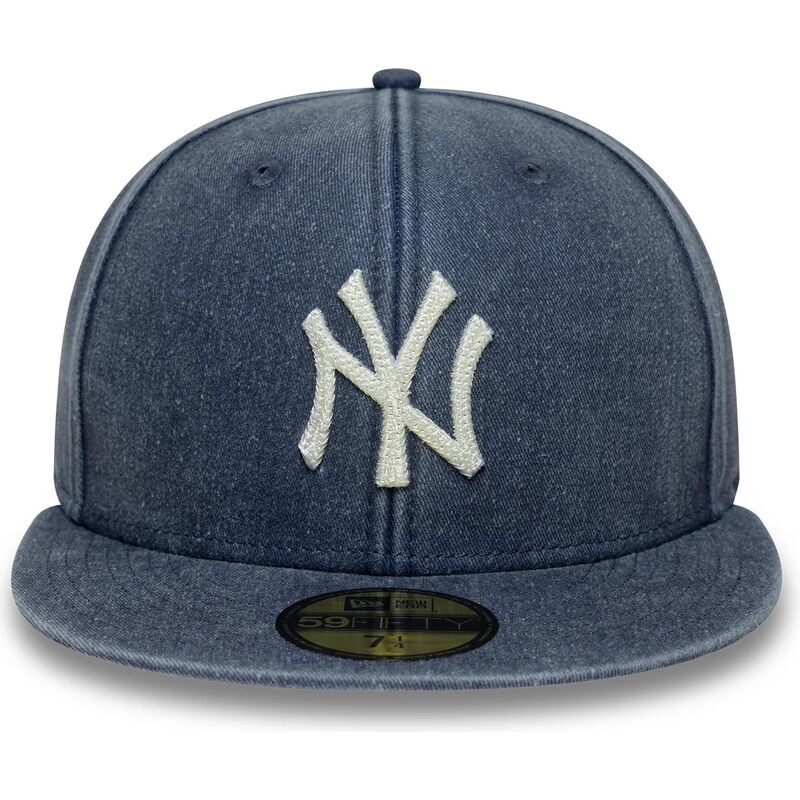 kasketter-flad-marinebla-tilpasset-59fifty-washed-fra-new-york-yankees-mlb-af-new-era