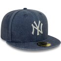 kasketter-flad-marinebla-tilpasset-59fifty-washed-fra-new-york-yankees-mlb-af-new-era