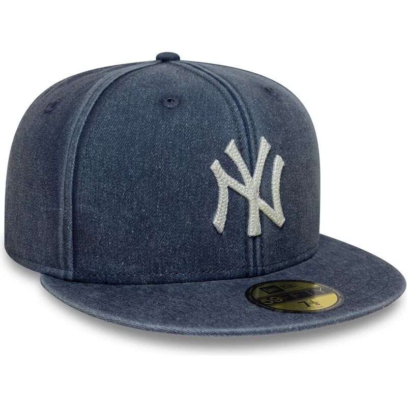kasketter-flad-marinebla-tilpasset-59fifty-washed-fra-new-york-yankees-mlb-af-new-era