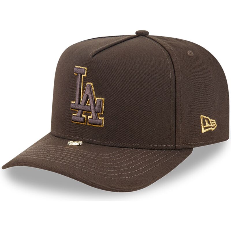 kasketter-buet-brun-snapback-9fifty-a-frame-precurved-visor-pin-fra-los-angeles-dodgers-mlb-af-new-era