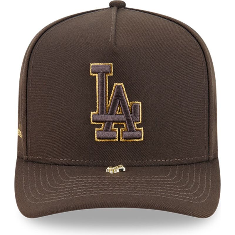 kasketter-buet-brun-snapback-9fifty-a-frame-precurved-visor-pin-fra-los-angeles-dodgers-mlb-af-new-era