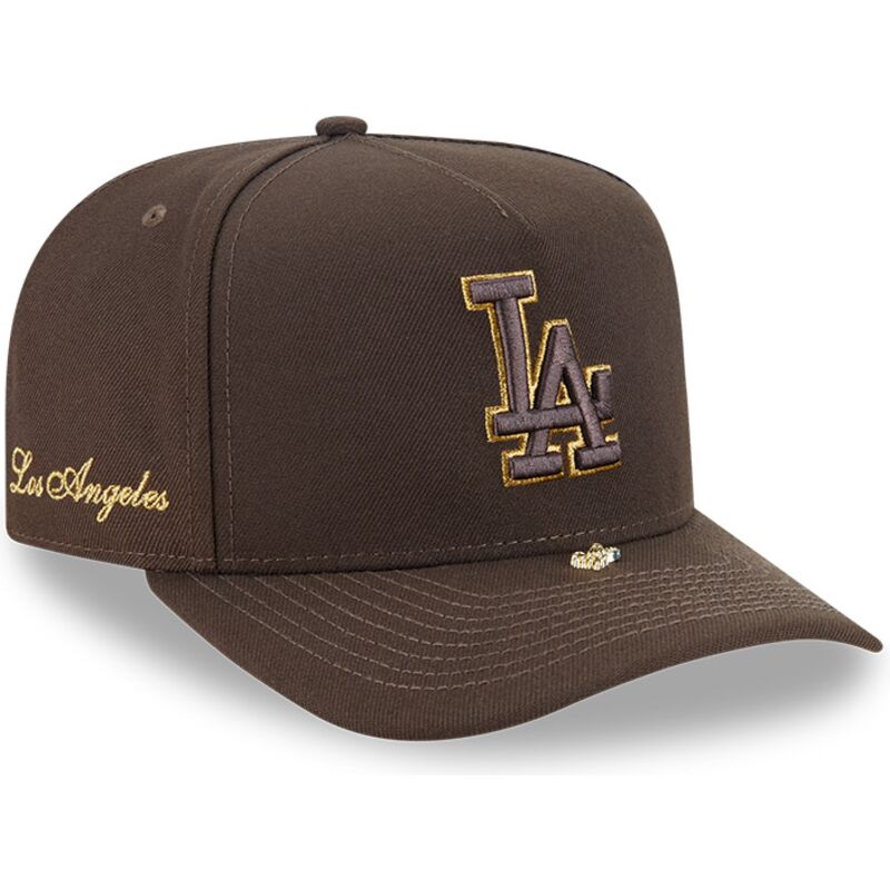 kasketter-buet-brun-snapback-9fifty-a-frame-precurved-visor-pin-fra-los-angeles-dodgers-mlb-af-new-era