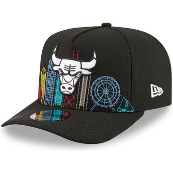 Kasketter buet sort snapback 9FIFTY A Frame Precurved Skyline fra Chicago Bulls NBA af New Era