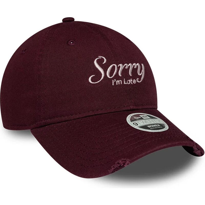 kasketter-buet-rod-justerbar-rem-9twenty-slogan-sorry-i-m-late-af-new-era