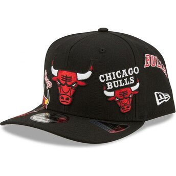 Kasketter buet sort snapback 9FIFTY A Frame Precurved Multi Patch fra Chicago Bulls NBA af New Era