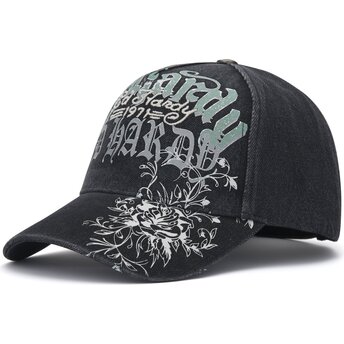 Kasketter buet sort justerbar rem Distressed Floral Gothic af Ed Hardy