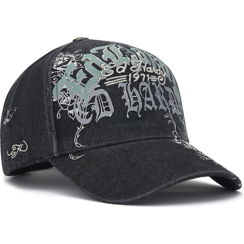 kasketter-buet-sort-justerbar-rem-distressed-floral-gothic-af-ed-hardy