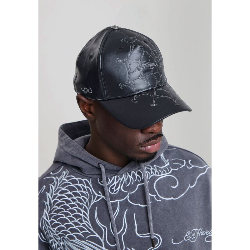 kasketter-buet-sort-justerbar-rem-spiderweb-pu-leather-af-ed-hardy