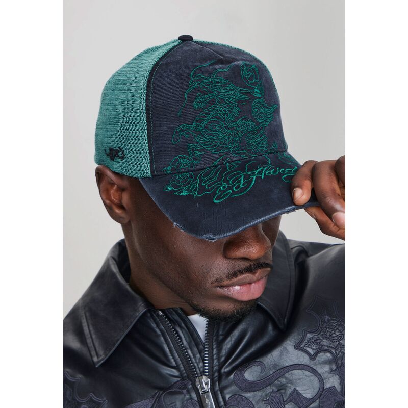 kasketter-buet-sort-snapback-outline-distressed-af-ed-hardy