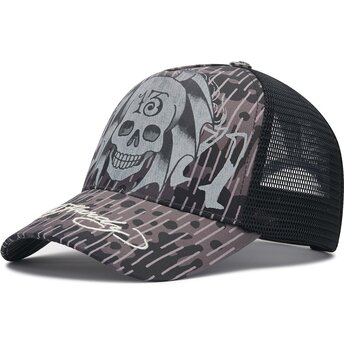 Kasketter buet sort snapback 13 Skull af Ed Hardy