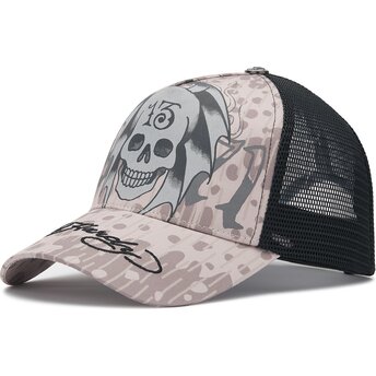 Kasketter buet grå snapback 13 Skull af Ed Hardy