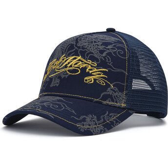 Kasketter buet marineblå snapback Outline Dragons af Ed Hardy