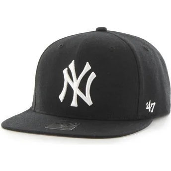 Flad sort snapback kasket uden mønster fra MLB New York Yankees af 47 Brand