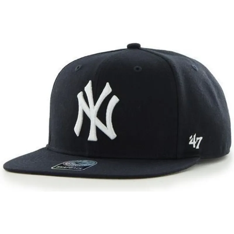 flad-marinebla-snapback-kasket-med-sidelogo-fra-mlb-new-york-yankees-af-47-brand